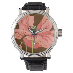 Large Pink Flower with Deep Red Background Watch