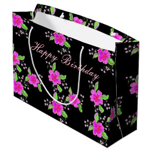 Large Pink Flowered Black Birthday Gift-bag Gift Bag