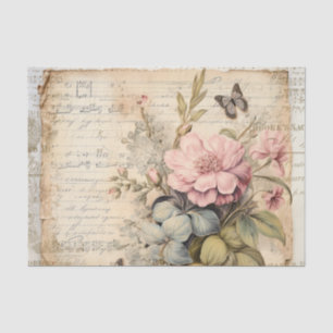 Large Pink Flowers and Buds Butterfly Script Tissue Paper