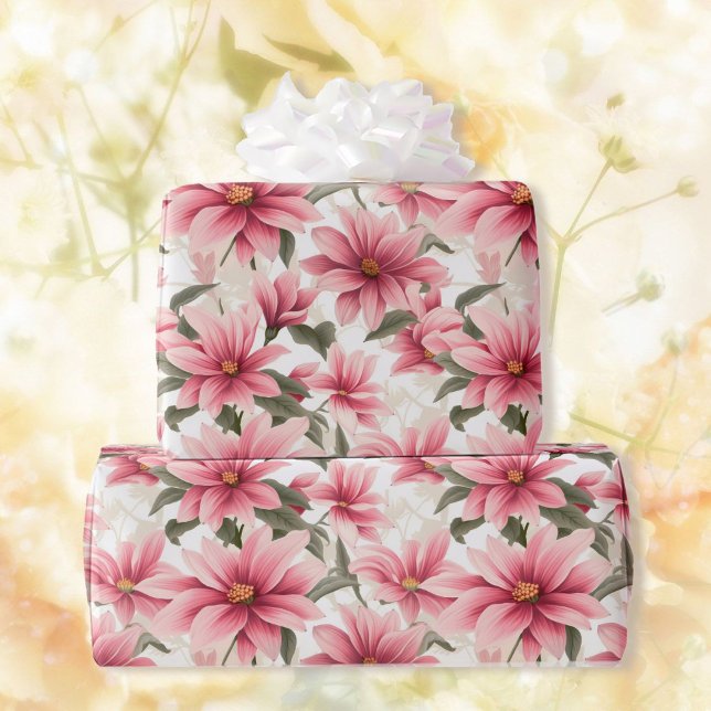 Large Pink Flowers Bridal Shower Floral Giftwrap Wrapping Paper (Creator Uploaded)
