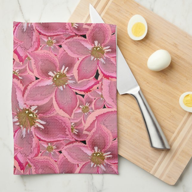 Large pink flowers. tea towel (Quarter Fold)