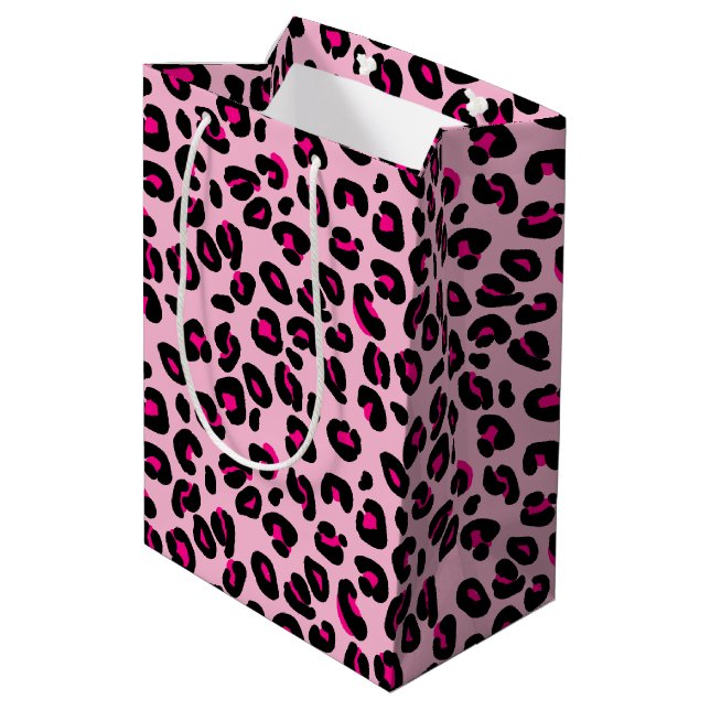 Large Pink Leopard Spots Animal Print Pattern Medium Gift Bag (Back Angled)