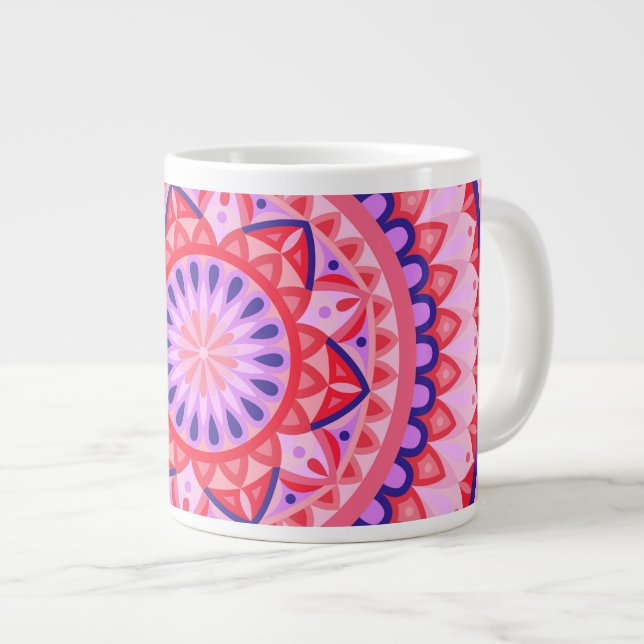 Large Pink Mandala Boho Oversized Vibrant Pattern Coffee Mug (Front Right)