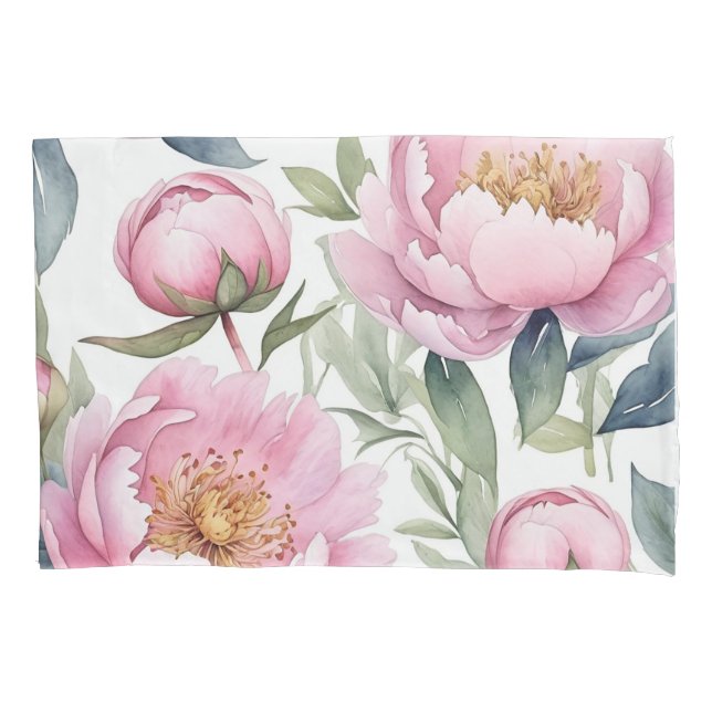 large pink peonies watercolor pillowcase (Front)