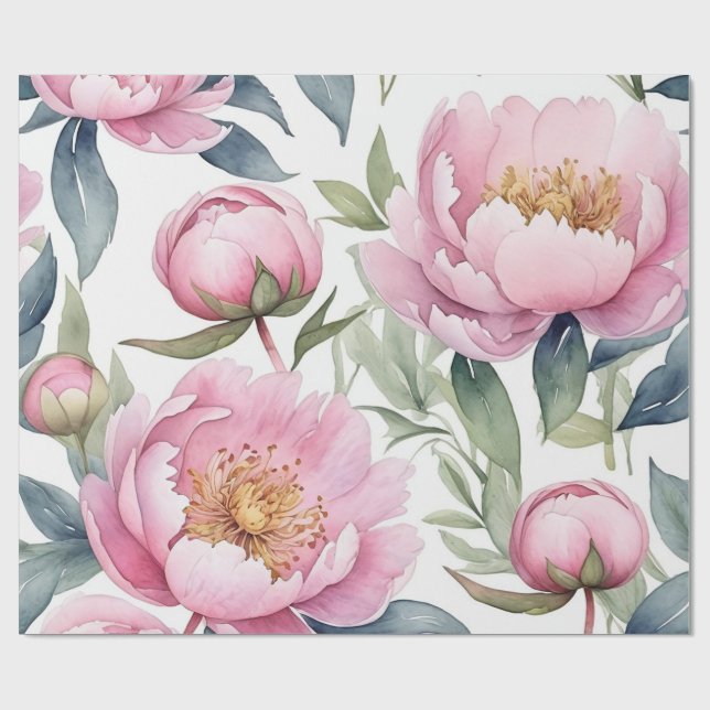 large pink peonies watercolor wrapping paper (Flat)