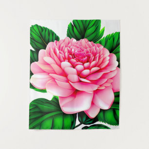 Large Pink Peony with Emerald Green Leaves  Tapestry