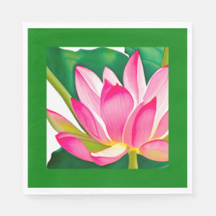Large Pink Water Lily with Emerald Green Leaves Napkin