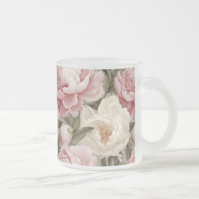 Large Pink White Peonies Designer Print Mug (Right)