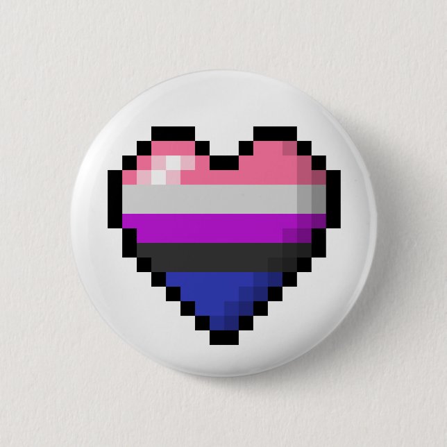 Large Pixel Heart Design in Gender Fluid Flag 6 Cm Round Badge (Front)