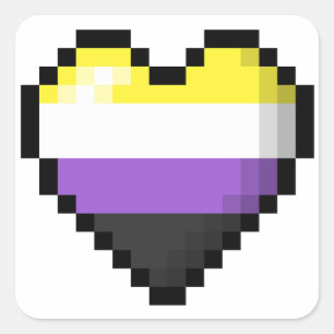 Large Pixel Heart Design in Non-Binary Pride Flag  Square Sticker