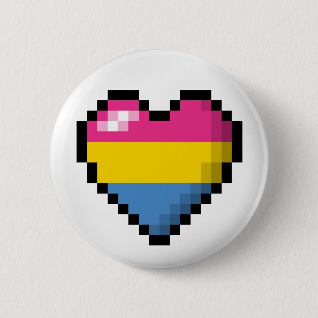 Large Pixel Heart Design in Pansexual Pride Flag 6 Cm Round Badge (Front)