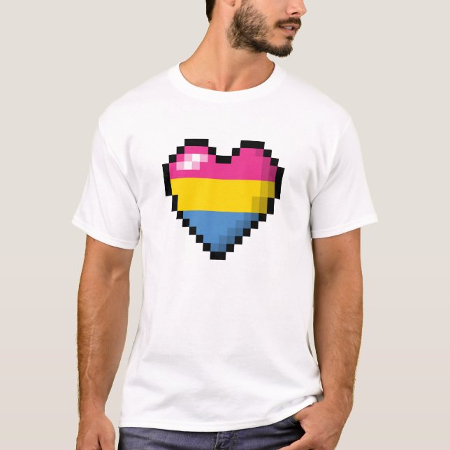 Large Pixel Heart Design in Pansexual Pride Flag T-Shirt (Front)