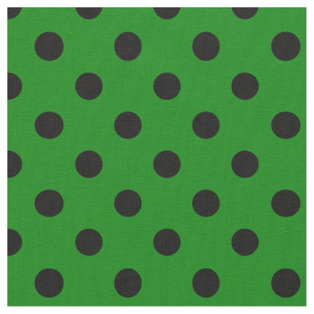 Large Polka Dots - Black on Green Fabric (Close Up)
