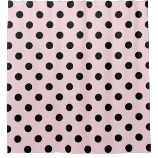 Large Polka Dots - Black on Pale Pink Shower Curtain