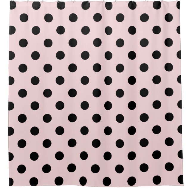 Large Polka Dots - Black on Pale Pink Shower Curtain (Front)