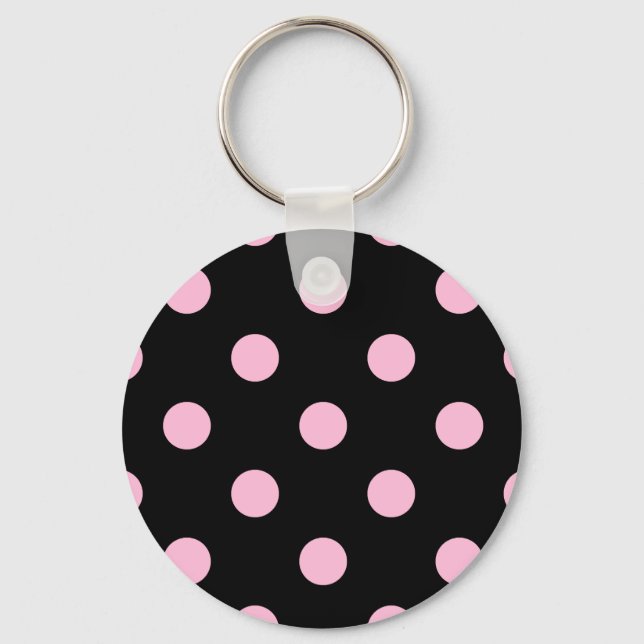 Large Polka Dots - Cotton Candy on Black Key Ring (Front)