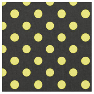 Large Polka Dots - Lemon on Black Fabric