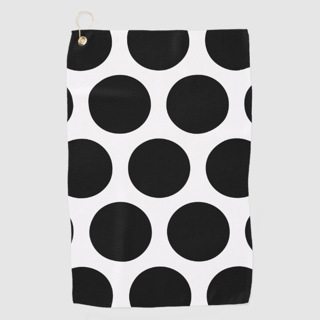 Large Polka Dots Pattern: Black & White Golf Towel (Front)