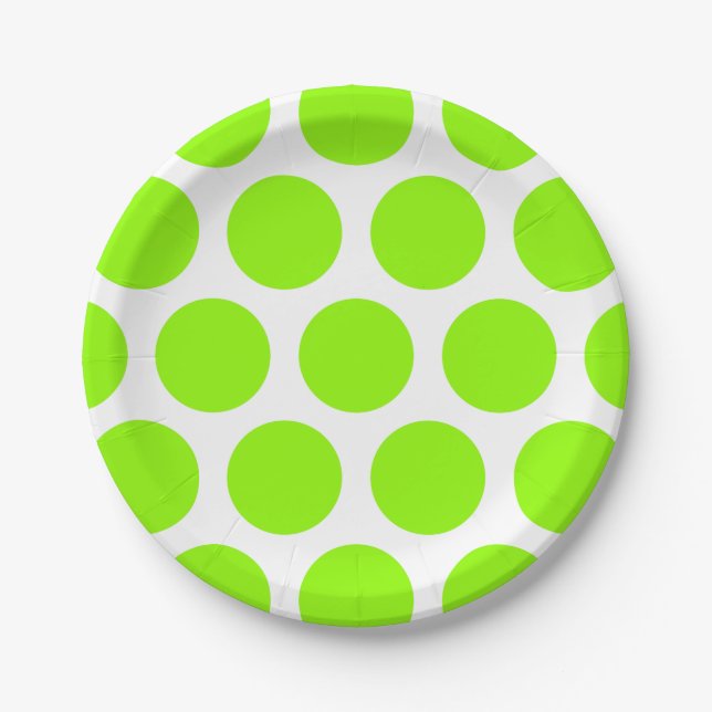 Large Polka Dots Pattern: Bright Green Paper Plate (Front)