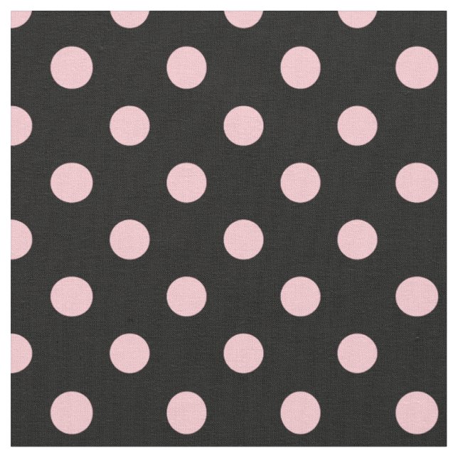 Large Polka Dots - Pink on Black Fabric (Close Up)