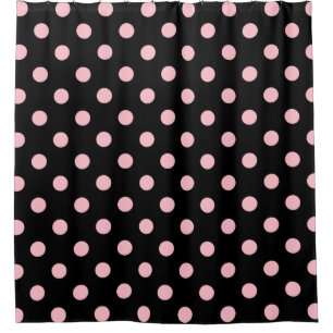 Large Polka Dots - Pink on Black Shower Curtain