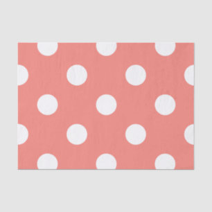 Large Polka Dots - White on Coral Pink Tissue Paper