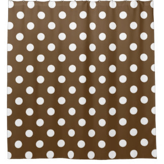 Large Polka Dots - White on Dark Brown Shower Curtain