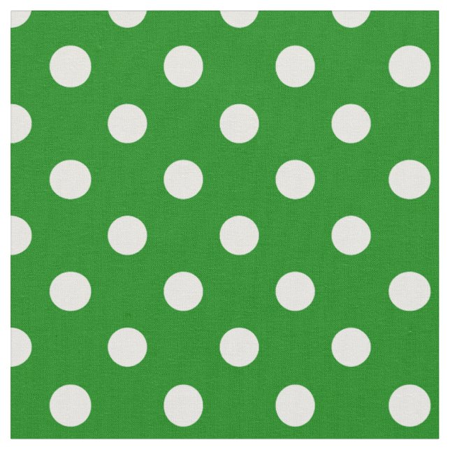 Large Polka Dots - White on Green Fabric (Close Up)