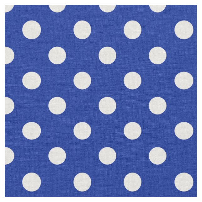 Large Polka Dots - White on Imperial Blue Fabric (Close Up)