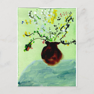 Large pot with flowering plant postcard
