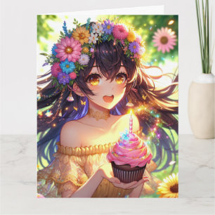 Large Pretty Anime Girl Personalised Birthday Card