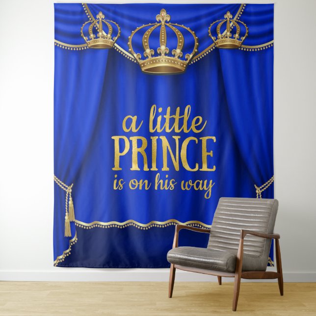 Large Prince Baby Shower Backdrop Tapestry (In Situ)