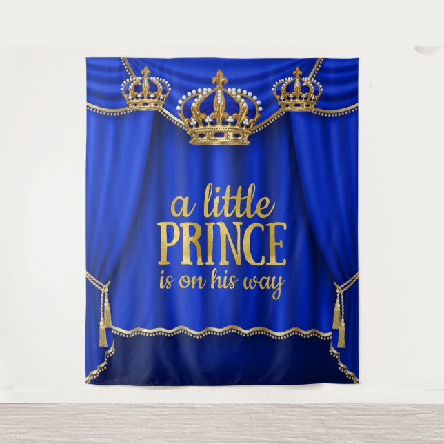 Large Prince Crown Baby Shower Backdrop Tapestry (Front)