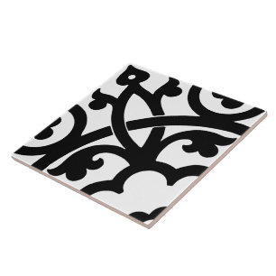 Large Print Abstract Black & White Line Art Tile