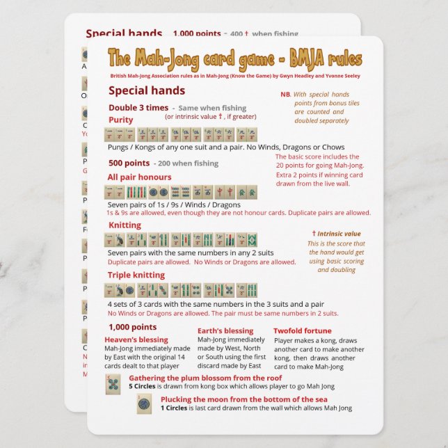Large Print Card Game rules – Special hands (Front/Back)