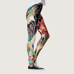 Large Print Flowers and Gems Leggings