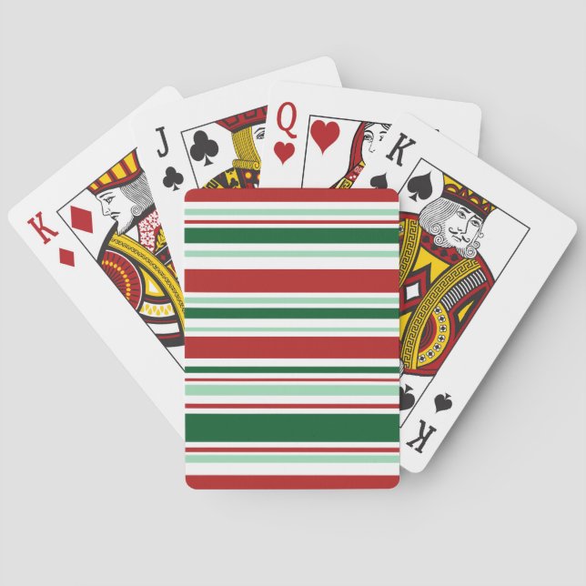 Large Print Mixed Red, Green, White Stripes Playing Cards (Back)