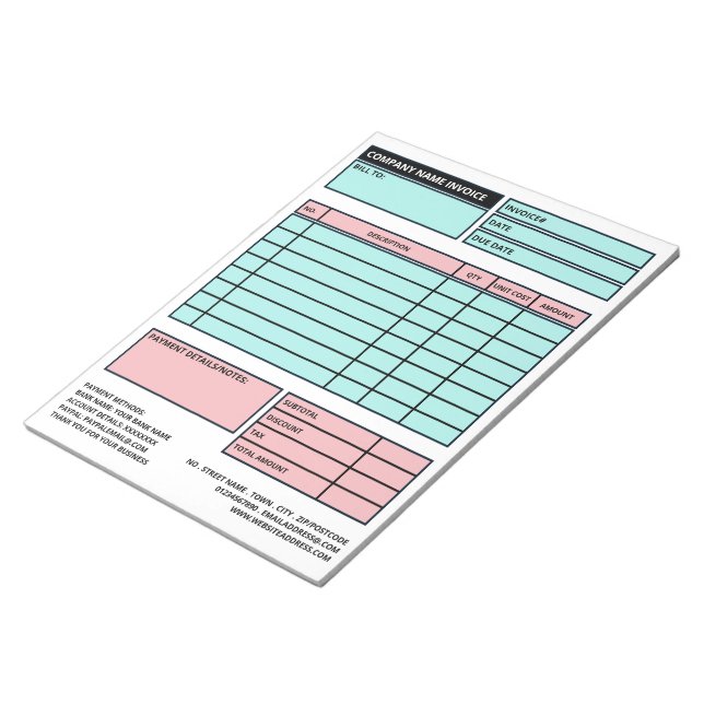 Large Professional Business Invoice/Quotation Notepad (Angled)
