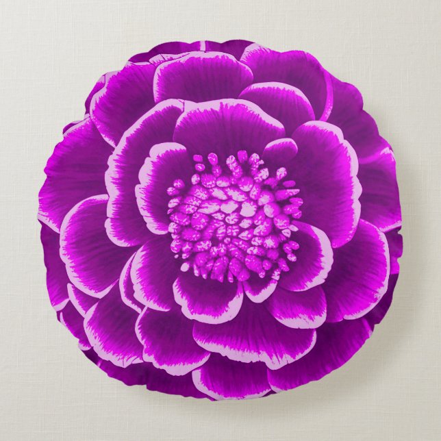 Large Purple Dahlia Flower   Round Cushion (Front)