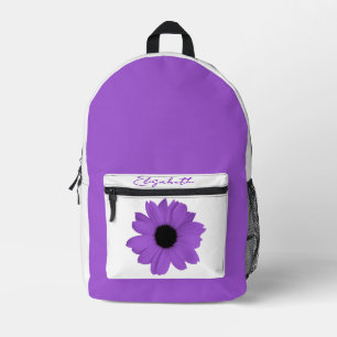 Large Purple Daisy / Flower and Your Name Printed Backpack