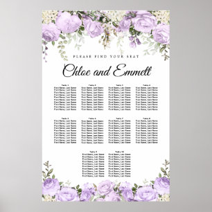 Large Purple Floral 10-Table Wedding Seating Chart
