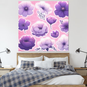 Large Purple Floral Canvas Wall Art – Aesthetic