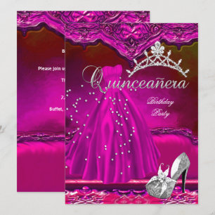 Large Quinceanera 15th Birthday Pink Dress Invitation