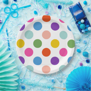 Large Rainbow Coloured Polka Dots Pattern Paper Plate