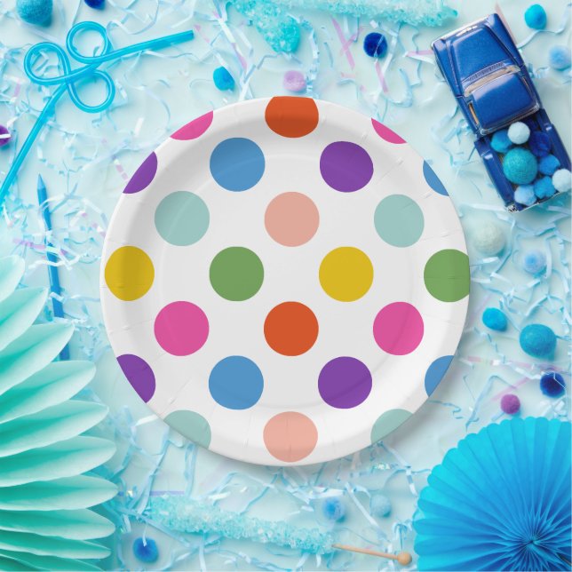 Large Rainbow Coloured Polka Dots Pattern Paper Plate (Party)