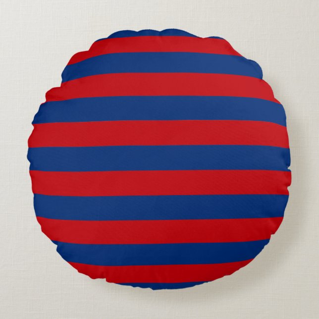 Large Red and Blue Horizontal Stripes Round Cushion (Front)