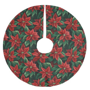 Large Red and Green Poinsettias Digital Art Brushed Polyester Tree Skirt