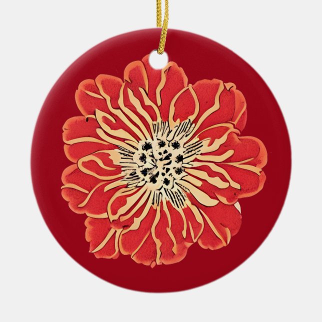 Large Red Art Nouveau Flower Ceramic Tree Decoration (Front)