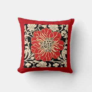 Large Red Art Nouveau Flower Cushion