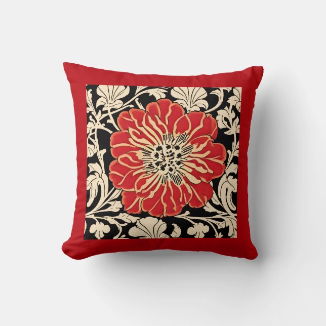 Large Red Art Nouveau Flower  Cushion (Front)